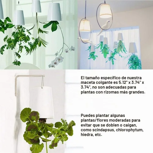 Vista 8 de Maceta colgante de 2 piezas para balcón, jardín, decoración del hogar (blanco)