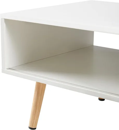 Vista 7 de AMNOOL Mesa auxiliar rectangular de ratán de 41.34 pulgadas, mesa central de madera para sofá, puerta corrediza, patas de madera maciza, se puede