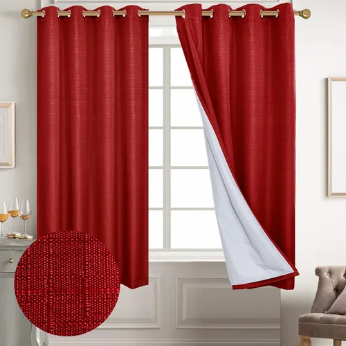 Vista 109 de Diraysid Cortinas 100% opacas de lino beige para dormitorio, con ojales, aislamiento térmico, cortinas de oscurecimiento de habitación