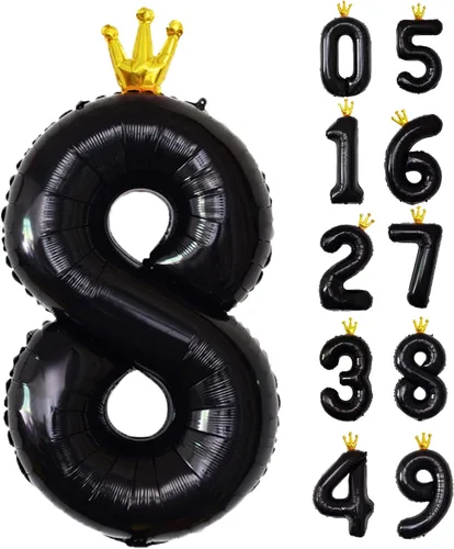 Vista 11 de Globo gigante negro número 0 con corona, 40 pulgadas