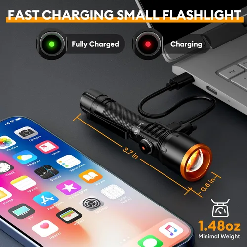 Vista 2 de LETMY Pequeñas linternas recargables con zoom con clip, 3 modos, 1 paquete