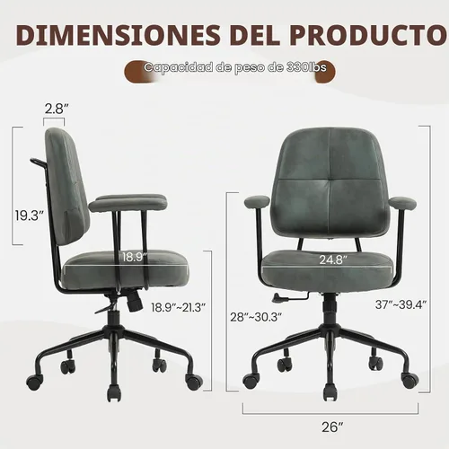 Vista 2 de ECOTOUGE Silla de oficina en casa, silla de cuero sintético moderna de Verde