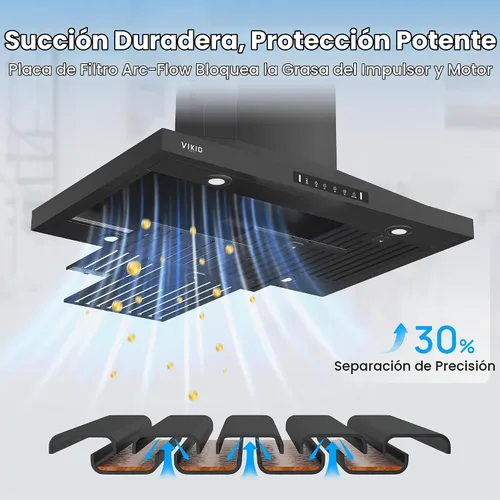 Vista 7 de Campana extractora para isla de 30 pulgadas, campana de cocina de 390 CFM con control táctil/gestual de doble cara, campana extractora de techo
