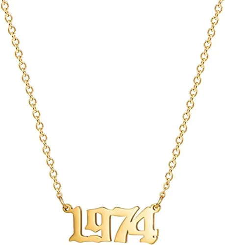 Vista 15 de Collar de acero inoxidable chapado en oro de 18 quilates, con número de cumpleaños, aniversario, joyería memorable para mujer