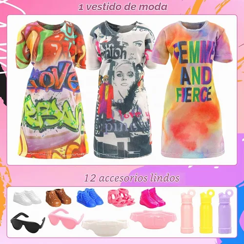 Vista 2 de 22 piezas de 11.5 pulgadas niña aleatoria ropa y accesorios moda Playset