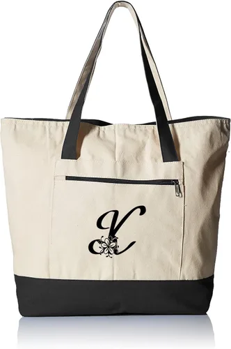 Vista 13 de TBF Bolsa de lona con cremallera grande personalizada con inicial, bolsas de regalo resistentes para mujer