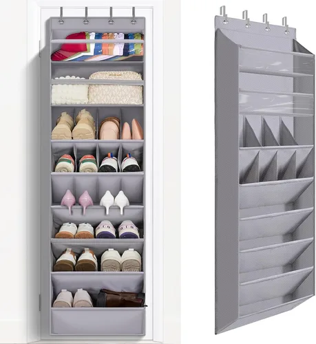 Vista 17 de FENTEC Paquete de 1 Organizador de Zapatos Sobre la Puerta, 68" Bolsillos Profundos Extra Grandes Colgantes Organizadores de Zapatos, Zapatero de 8