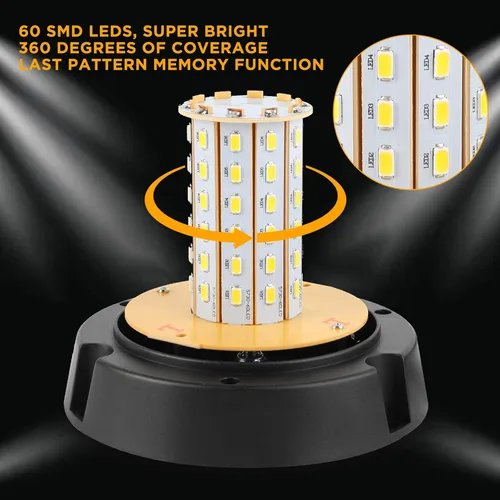 Vista 3 de ASPL Luces de Baliza Intermitente de Advertencia LED, 60 Luces LED Ámbar Intermitentes de Seguridad Estroboscópicas con Magnético y Cable Recto