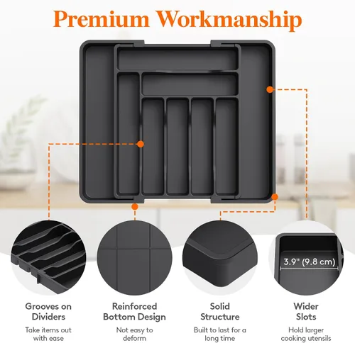 Vista 6 de Lifewit Organizador de Cajón para Cubiertos, Organizador Expandible de Utensilios para Cajones de Cocina, Bandeja Ajustable para Cubiertos y Menaje