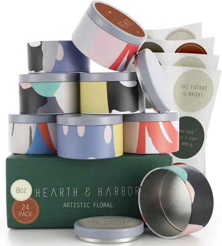 Vista 14 de Hearth & Harbor Tarros de vela de lata para hacer velas, contenedores de velas de bricolaje con tapas, tarros de velas de metal, almacenamiento