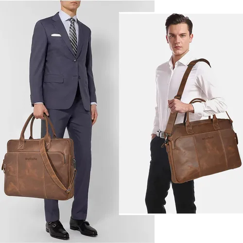 Vista 2 de Blofinche Genuine Leather laptop briefcase 18 inch Computer Messenger shouledr work handbag Satchel bags