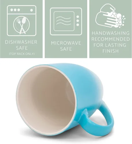 Vista 4 de Elanze Designs Juego de 4 tazas de café de cerámica de 12 onzas, color azul y blanco de dos tonos