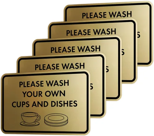 Vista 70 de Letrero clásico enmarcado con texto en inglés «Please Wash Your Own Cups and Dishes» (negro)