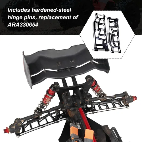 Vista 4 de Brazos de suspensión inferiores traseros de aluminio para Arrma 1/8 Kraton/Outcast/Notorious/Talion 6S BLX, piezas de actualización, reemplaza Negro