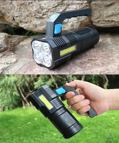 Vista 6 de Linterna recargable USB de alto lúmenes, linterna de camping con 4 potentes cuentas LED, linterna de mano para el hogar, 4 modos, impermeable
