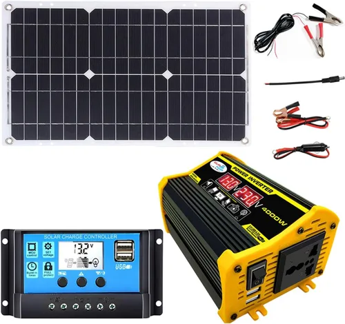 Vista 8 de Kit de panel solar con inversor de combinación de sistema solar de 4000 W, 12 V a 110 V/220 V, generador solar, sistema de red para el hogar