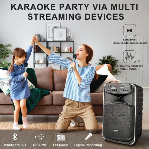 Vista 6 de GTSK12-2 - Sistema de altavoces PA Bluetooth portátil, altavoz de karaoke inalámbrico con subwoofer de 12 pulgadas, USB/SD/MP3/FM/TWS - micrófonos