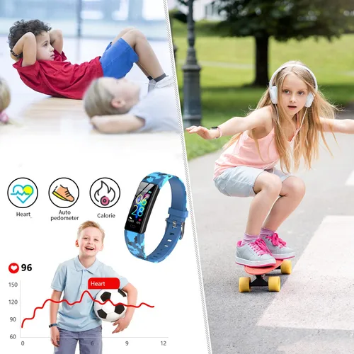 Vista 4 de Reloj para niños, rastreador de fitness, reloj de fitness para niños, rastreador de actividad con podómetros, cronómetro, resistente al agua IP68