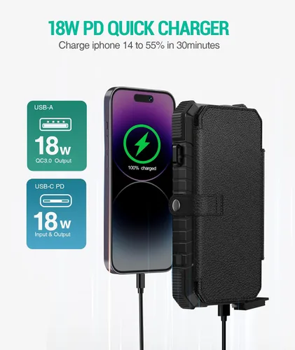 Vista 8 de BLAVOR - Banco de energía solar con 4 paneles plegables, cargador portátil de 20000 mAh Negro