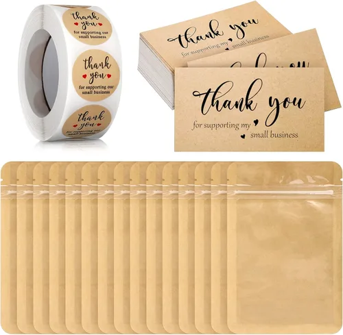 Vista 9 de Outus Juego de 620 tarjetas y calcomanías de agradecimiento. Calcomanías con capa de oro de agradecimiento para apoyar mi pequeño negocio con bolsa