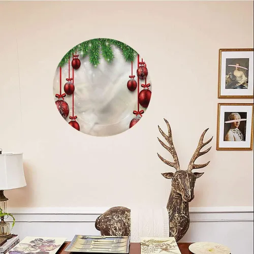 Vista 4 de Platos de cerámica, platos de cerámica decorativos de Navidad, cintas de bolas rojas, 8 pulgadas, platos decorativos para el hogar, multicolor