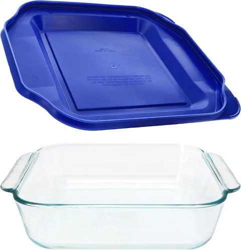 Vista 4 de Pyrex Fuente cuadrada para horno, de 8 pulgadas, con tapa plástica roja.