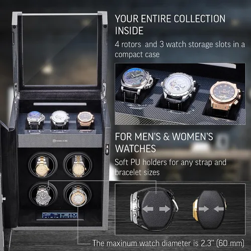 Vista 3 de Bobinador de reloj para 4 relojes con 15 programas de bobinado y 3 ranuras de almacenamiento para relojes