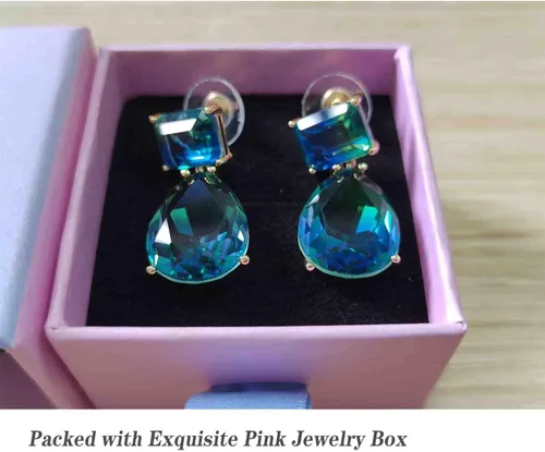 Vista 7 de CXUEMH - Aretes colgantes de lágrima para mujer, aretes colgantes azules y verdes, elegantes para graduación, aretes verdes esmeralda, joyería