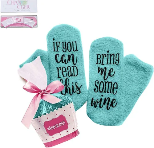 Vista 46 de CHANGGER Calcetines unisex con texto en inglés "If You Can Read This Bring Me Some Fuzzy Funny Saying Crew Socks Christmas Unisex Gift