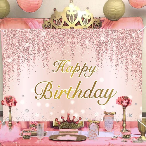 Vista 7 de Cartel de decoración de fiesta de feliz cumpleaños de 4 x 6 pies - Cartel de oro rosa - Cartel de feliz aniversario para cabina de fotos de fondo