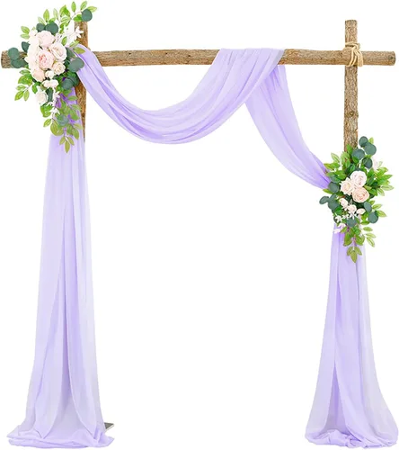 Vista 13 de Decoración de tela de gasa, 1 panel de 2 x 10 pies, cenefas sin arrugas, tela drapeada suave para arco de boda con 2 cintas, para decoración