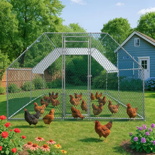Vista 8 de Outvita Gallinero, Casa Grande de Metal para Pollos de 13×10 pies, Jaula de Hábitat de Aves de Corral con Cubierta Impermeable, Gallinero