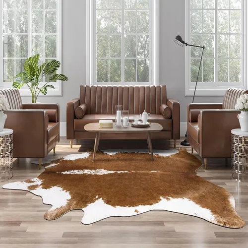 Vista 14 de Alfombra de piel de vaca sintética AROGAN, alfombra premium con estampado de vaca para decoración occidental boho, piel de vaca para dormitorio Negro