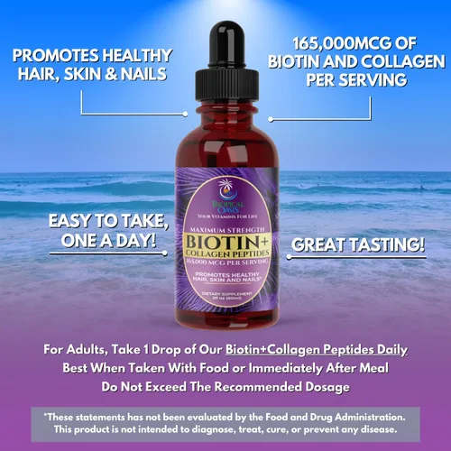 Vista 3 de Gotas de biotina líquida y colágeno de máxima potencia, 165,000 mcg, vitaminas para el crecimiento del cabello para mujeres y hombres, apoya un