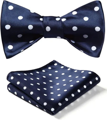 Vista 31 de HISDERN Pajaritas para hombre, diseño de lunares, corbatín y bolsillo cuadrado, clásico, esmoquin de negocios, boda, pajaritas, pañuelo
