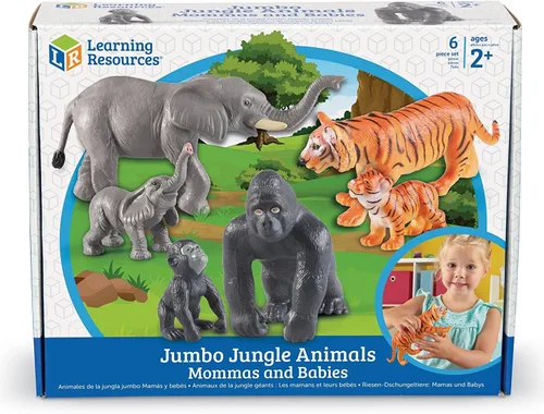 Vista 7 de Learning Resources Jumbo Jungle Animals Mommas y Bebés - Juguetes de animales de safari, figuras de animales pequeños, figuras de juguete