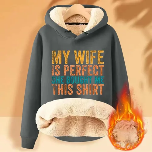 Vista 3 de Womens Hoodies, My Wife is Perfect She Bought Me This Shirt Hooded Fleece Sweatshirt Simple Sayings Funny Letter Print Tops