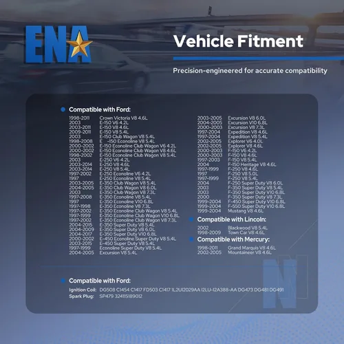 Vista 5 de ENA Bobinas de encendido DG508 y bujías SP479 para 5.4 V8 compatibles con Lincoln Ford Mustang Econoline Excursion Expedition Pickup E150 E250 E350