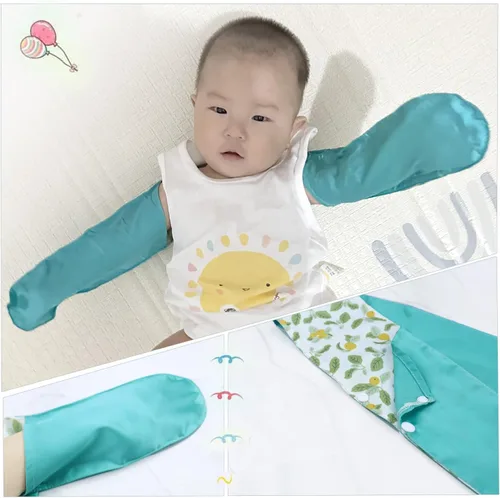 Vista 4 de Manoplas de eccema para arañazos para bebés con eccema o piel sensible, manoplas para raspar, ropa para tratamiento de eccema, Azul lago