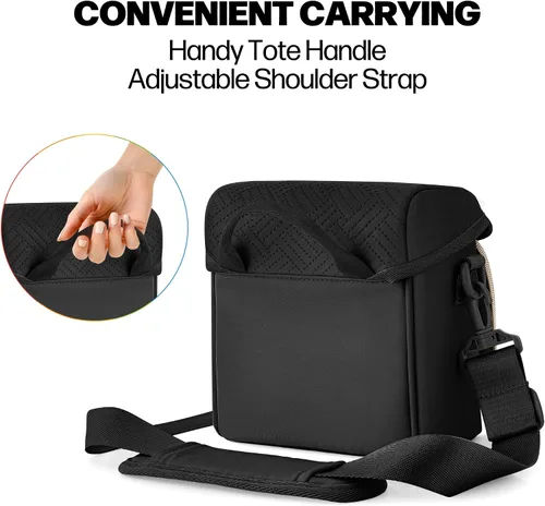 Vista 4 de Bolsa bandolera para cámara compatible con Polaroid Now 2ª/3ª cámara instantánea, bolsa cruzada con correa ajustable, color negro Crossbody Camera