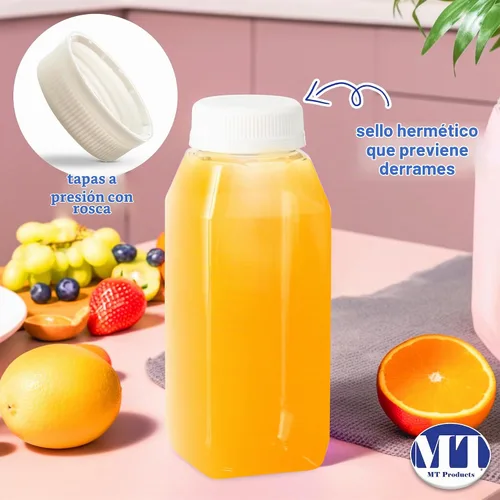 Vista 7 de 8 Oz. Empty Clear PET botellas plásticas de jugo con tapa por MT Products - Set de 12 botellas y 12 tapas