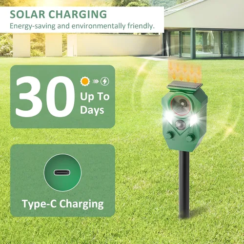 Vista 5 de Paquete de 2 repelentes ultrasónicos de animales con energía solar, ardilla de ciervo impermeable para exteriores con sensor de luz estroboscópica