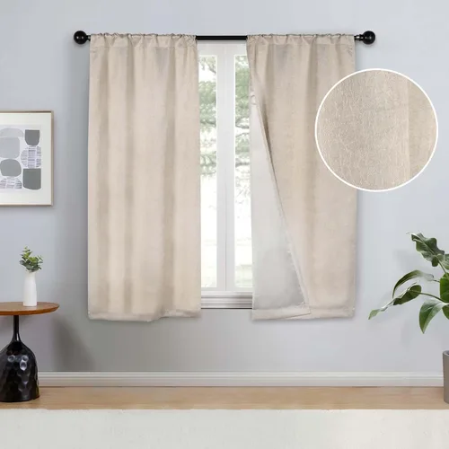 Vista 2 de BLUENILEMILLS Paneles de cortinas opacas para oscurecer la habitación con bolsillo para barra, cortinas perfectas para ventanas de cocina, Beige