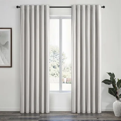 Vista 25 de Topfinel Cortinas opacas, blanco beige, 2 paneles, ventanas pequeñas, textura, mezcla de lino, bohemia, abedul, rural, gancho, bolsillo trasero