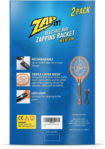 Vista 8 de Paquete de 2 raquetas eléctricas matamoscas y exterminador de mosquitos de ZAP IT! - Raqueta eléctrica exterminadora de insectos de alta potencia
