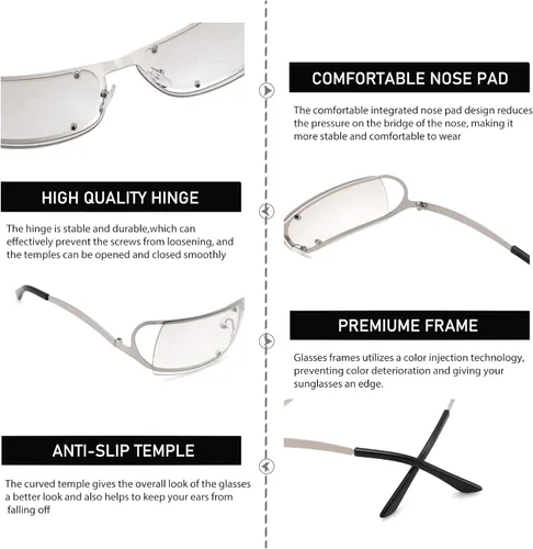 Vista 7 de LA SUNGGO Gafas de sol Y2K envolventes para mujeres y hombres, modernas sin montura 2022, gafas de sol futuristas ovaladas para exteriores
