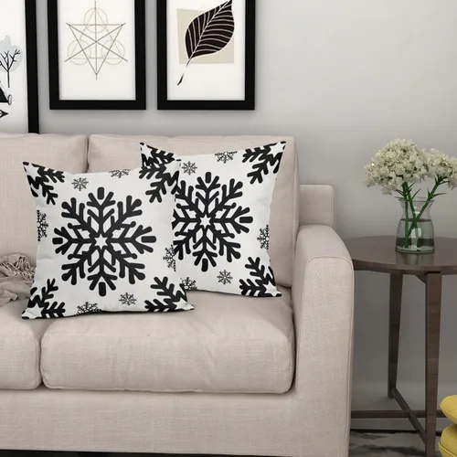 Vista 7 de Fundas de almohada decorativas de Navidad negras 40x40 cm con copos de nieve blancos de Navidad, juego de 2, temática rústica de invierno