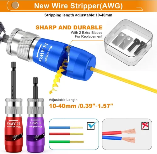 Vista 4 de Luckyway - Pelacables de alambre para taladro con herramienta profesional de pelado y torsión de alambre para electricistas, herramienta de torsión
