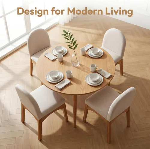Vista 3 de HNY Juego de 2 sillas de comedor modernas de mediados de siglo, sillas de comedor tapizadas de tela de lino, sillas de cocina sin brazos con patas