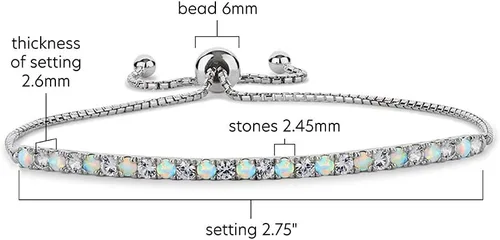 Vista 5 de Pulsera Bolo ajustable de zafiro blanco creado en laboratorio, plata de ley, fácil de poner y quitar (tamaño de muñeca de 6, 7 y 8 pulgadas)